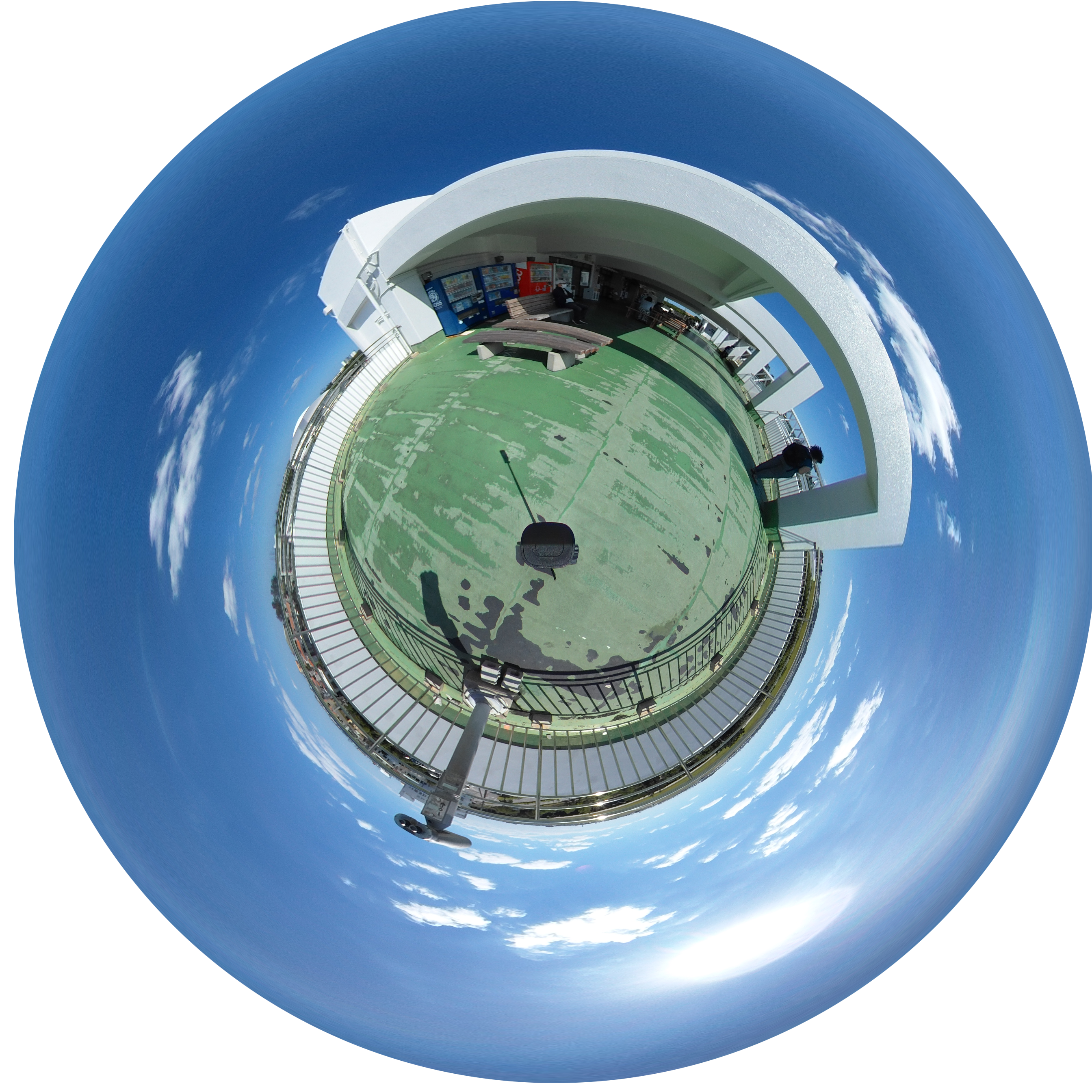 Spherical tiny planet image of observation platform
